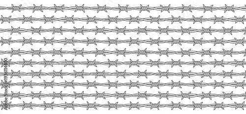 Barbed wire background pattern for security, jail, prison concept. Horizontal barbed wire pattern.