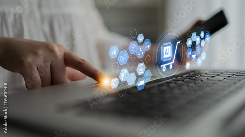 Fotografie AI-powered e-commerce ecosystem connecting customer data, marketing, logistics,