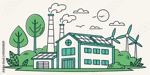 Sustainable energy production facility with renewable sources integrated into the environment