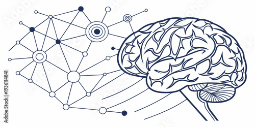 Neural networks and brain connectivity illustration with magnified neuron