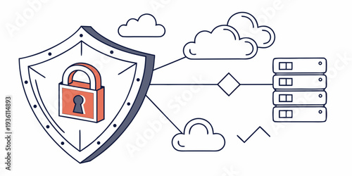 Illustration of secure cloud data storage and network protection with encryption