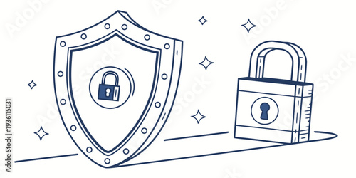 Illustration depicting security and protection concepts with shield and padlock icons