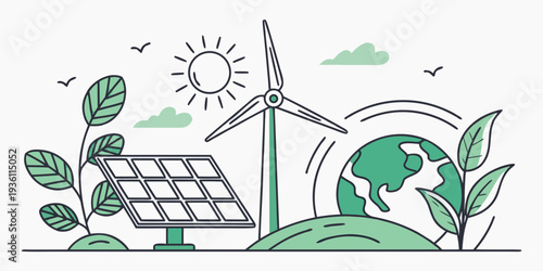 Sustainable energy sources blending solar power with natural elements for eco-friendliness