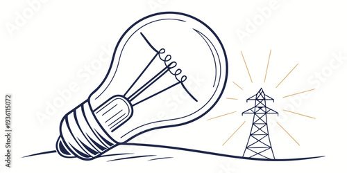 A creative illustration of a light bulb connected to a power line for energy concept visualization