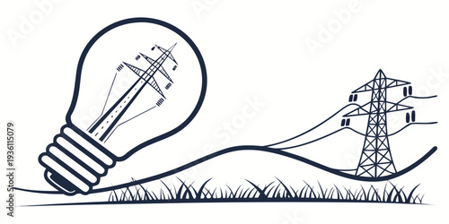 Illustration of an idea sparking from a lightbulb to a power line