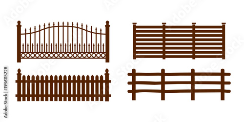 Garden fences in various style. Editable vector graphic. Architectural resources.