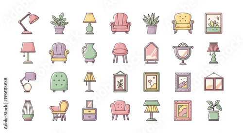 Furniture icons set on white background
