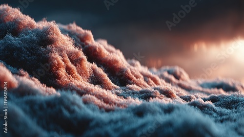 Abstract granular matter reflecting sunset light