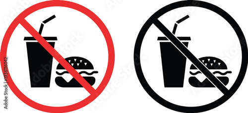 No eating signs with burger and soda drink icons