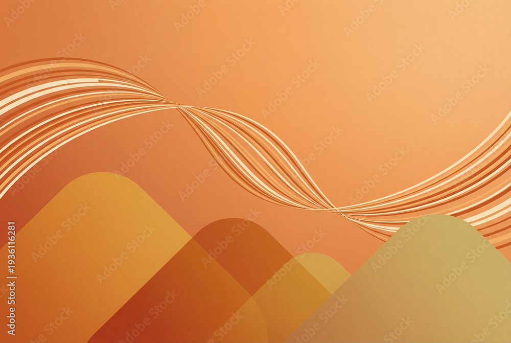 Fototapeta premium Abstract Orange Wave Background With Flowing Lines Over Minimalist Hills Landscape.