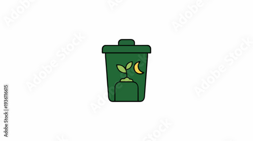 Green Compost Bin With Sprout And Moon Icon On White Background Vector Illustration