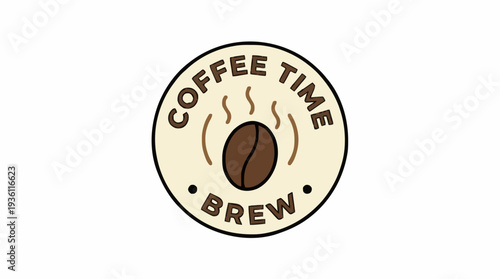 Circular Emblem With Coffee Bean And Steaming Illustration Suggesting Warmth And Aroma Ideal For Cafes And Beverage Brands