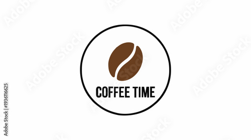 Simple Circle Emblem Featuring A Brown Coffee Bean And The Text Coffee Time On A White Background