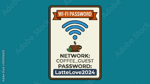 Wi-Fi Password Sign With Coffee Cup Icon Network LatteLove2024 On Teal Background