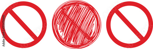 Red circle prohibition signs with line and scribble effects