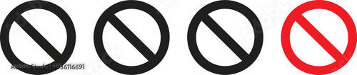 Four no entry signs in black and red on white background