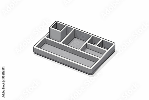 Modern Isometric Desk Organizer Illustration for Tidy Workspace. Stylish Tabletop Caddy for Office Supplies and Home Storage. Multi-Compartment Tray Design