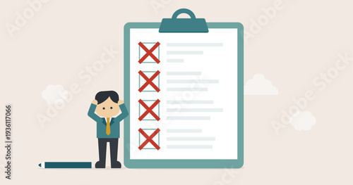 Businessman with Failed Checklist and Task Management Problem Concept | Gentle Business Illustration Series