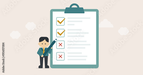 Businessman with Checklist Showing Success and Failure | Gentle Business Illustration Series