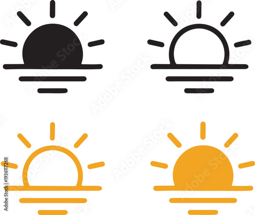 Isolated Golden Sunset Solstice Icon, Golden Sunset Solstice celebration, Golden Sunset Solstice event, summer solar festival vector solid black line on white background
