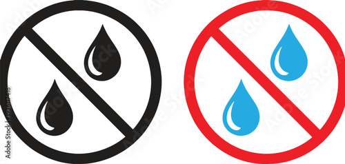 No water drop signs in black and blue with red circle