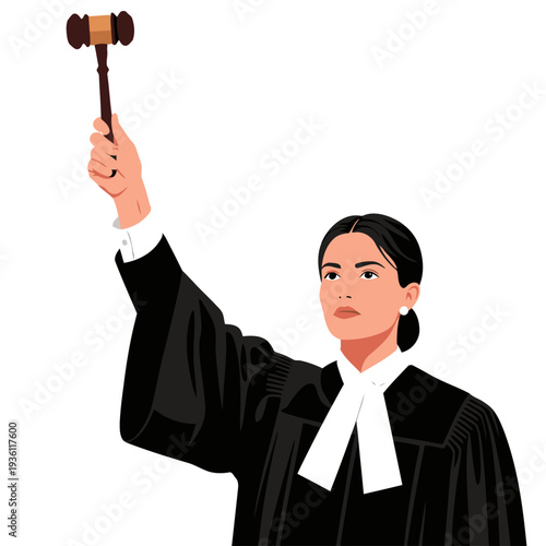 A determined female judge holds a gavel, delivering a powerful message of truth and justice. Bold, professional portrait with a dark background.