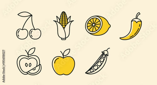 Vegetable and fruit illustration set