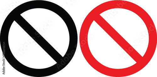No symbol icons in black and red color  isolated on transparent background
