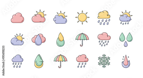Weather icons colorful illustrations