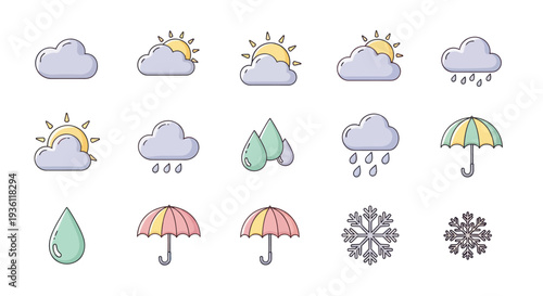 Weather icons set on white background