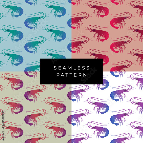 Seamless patterns  with shrimps. Prawns or shrimps watercolor illustration.
