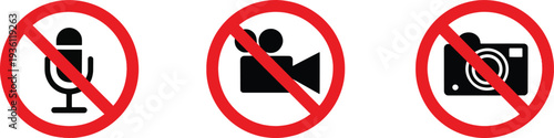 No photography or recording signs with microphone camera and video icons