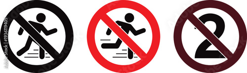 No running and no smoking signs in various colors on white background