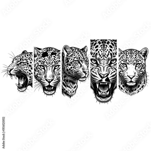 Leopard head logotype or mascot hand drawn ink sketch. Engraving style vector illustration.