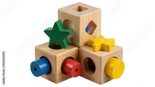Colorful wooden blocks with geometric shapes for children's educational play