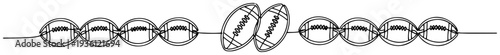 Continuous line drawing of American football balls horizontal border divider