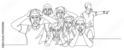 Line drawing of shocked football fans reacting to a referee decision