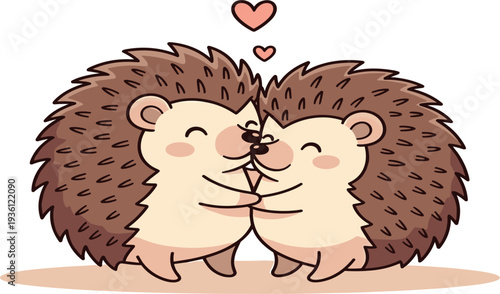 Cute Hedgehog Couple in Love Cartoon Vector Illustration with Hearts Adorable Woodland Animal Romantic Design for Valentine Cards