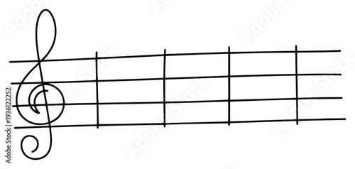 Classic music treble clef on a five line staff in minimalist line art style