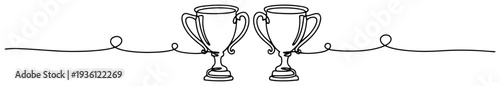 Continuous line drawing of two winner trophy cups for sport victory