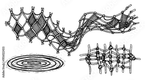 Collection of hand drawn mesh net textures and ripple elements