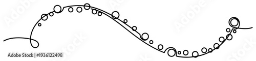 Abstract continuous line drawing of a wavy path decorated with small circles and bubbles