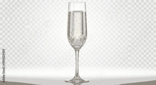 Champagne flute with bubbly drink on white background celebration symbol