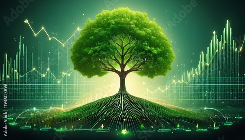 green business growth tree m sustainable data and finance concept