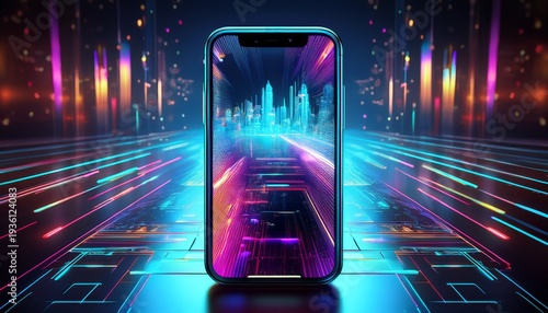 futuristic digital effect showing a phone display distorted by glitches and static noise