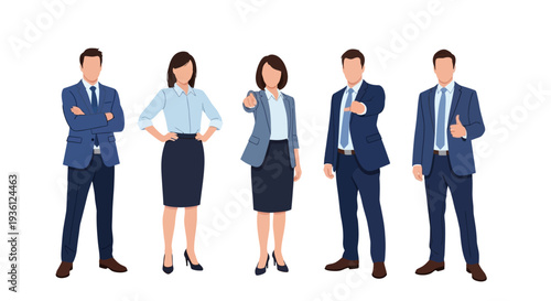 Business team in formal attire giving thumbs up.