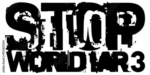 Stop World War 3 black text typography on white background, anti-war message and global peace protest graphic, bold minimalist political statement for activism, pacifism, and conflict prevention.