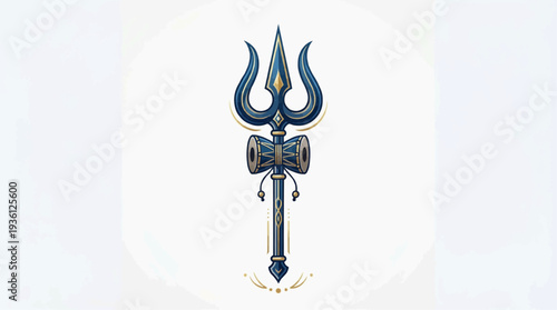 Vector illustration of Shiva's Trishul symbolizing Maha Shivaratri with intricate designs and sacred Hindu mythology elements