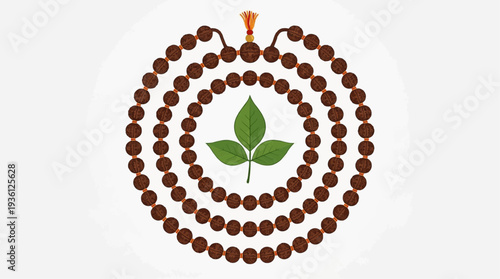 Vector illustration of maha shivaratri mala beads with sacred leaves in circular pattern