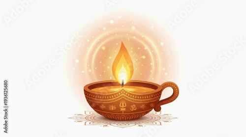 Vector illustration of a traditional diya lamp lit during Maha Shivaratri celebrations, symbolizing spirituality and cultural heritage.